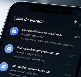 Celular com a caixa de entrada de e-mails corporativos com domínio próprio