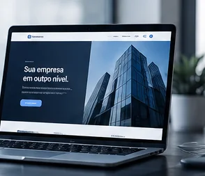 Notebook exibindo um site institucional moderno